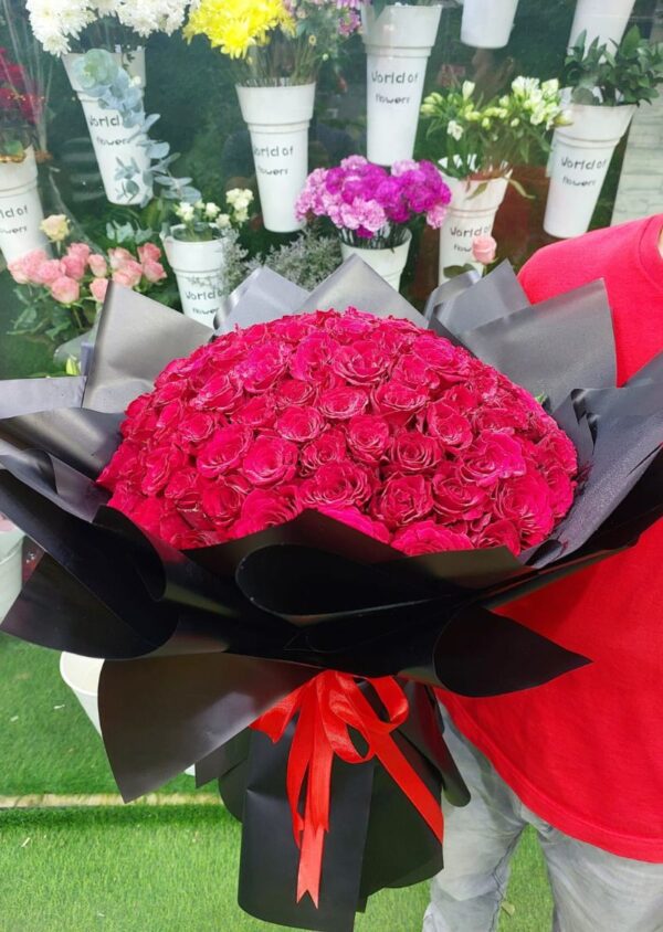 Stunning bouquet of 101 red roses - Symbol of love and romance.