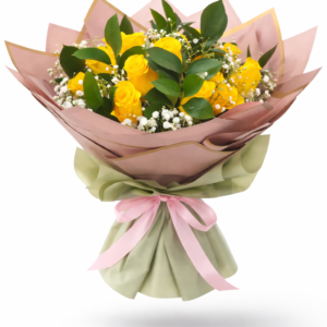 Yellow roses bouquet with fresh yellow roses, baby’s breath flowers and elegant wrapping, perfect for gifting in UAE