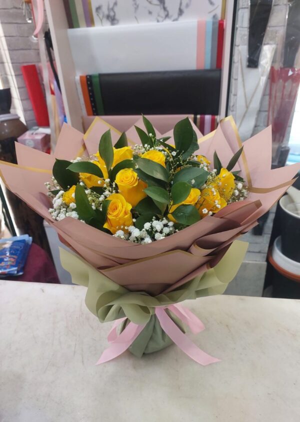 Yellow roses bouquet with fresh, vibrant yellow roses beautifully arranged for any occasion, available for delivery in Dubai.