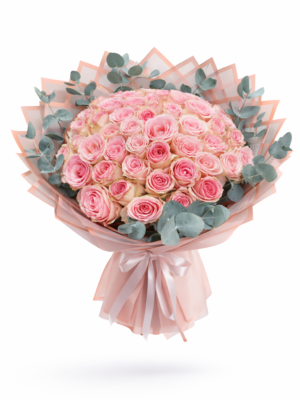 Luxurious 51 pink roses bouquet in experience color, arranged beautifully in a premium gift style.