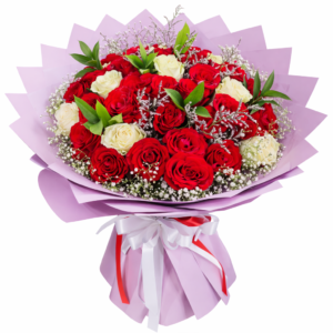 Red and White Mix Rose Bouquet with fresh red roses and white roses beautifully arranged for gifting