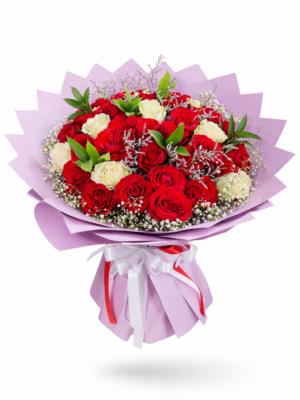 Red and White Mix Rose Bouquet with fresh red roses and white roses beautifully arranged for gifting
