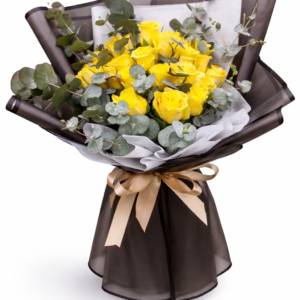 Bright and fresh yellow roses bouquet arranged in a stylish floral display, perfect for gifts and celebrations.