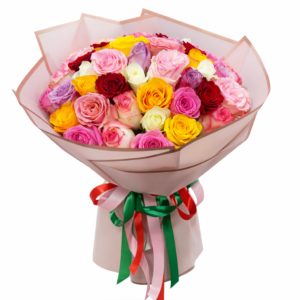 51pcs multicolour roses bouquet with premium mixed roses in luxury wrapping