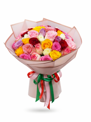 51pcs multicolour roses bouquet with premium mixed roses in luxury wrapping