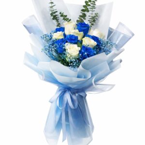 Luxury Blue and White Rose Bouquet – Premium Flower Delivery in Dubai