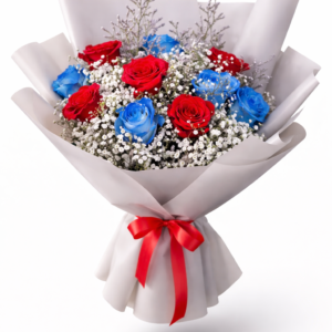Premium Red and Blue Roses Bouquet fresh flower arrangement, perfect gift for Valentine’s Day and special occasions in UAE