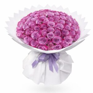 Luxury purple roses bouquet with 101 premium lavender roses wrapped in elegant white paper