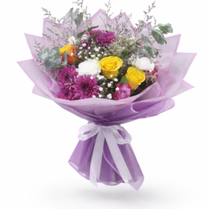 Vibrant mixed floral bouquet with red and blue roses beautifully arranged for luxury flower delivery in Dubai