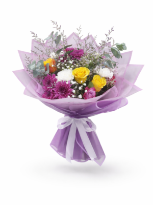 Vibrant mixed floral bouquet with red and blue roses beautifully arranged for luxury flower delivery in Dubai