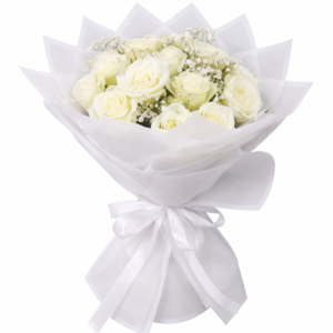 White roses bouquet with fresh white flowers, luxury hand-tied floral arrangement