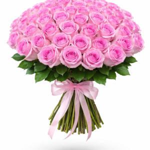 51 pink roses bouquet arranged with fresh premium pink roses, elegant hand-tied style, perfect for birthdays, anniversaries and romantic occasions