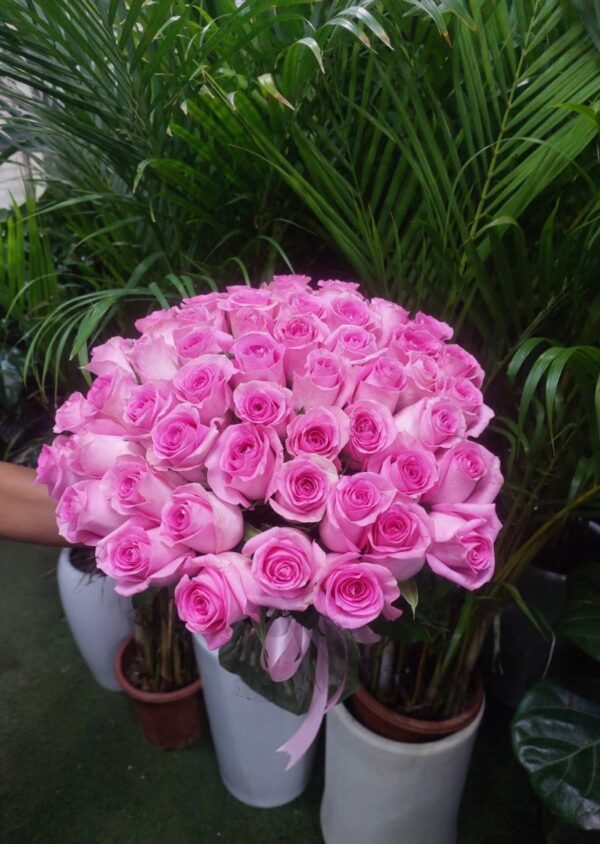 51 pink roses hand bouquet for delivery in UAE – romantic fresh rose arrangement.