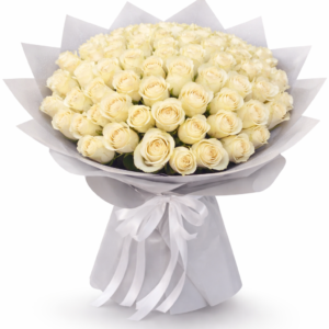 51 white roses bouquet wrapped in elegant white paper with ribbon - fresh flower delivery in UAE