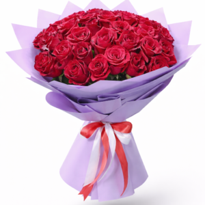 Premium red rose bouquet UAE with fresh red roses and white chrysanthemums, luxury hand-tied floral arrangement for romantic occasions