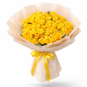 Yellow spray roses bouquet with fresh blooms, elegant wrapping and premium floral arrangement