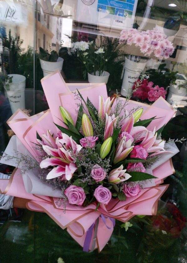 Pink Lily and Rose Bouquet – Elegant Floral Gift for All Occasions - Image 2