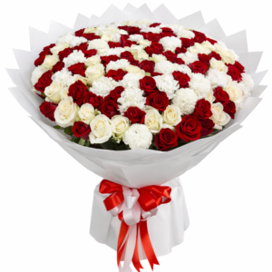 101 mixed flowers bouquet luxury floral arrangement with red and white roses