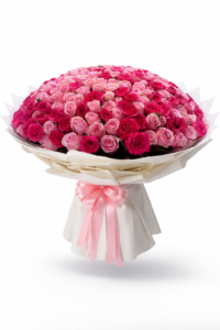 301 pink roses bouquet with premium wrapping, romantic flower delivery in Dubai UAE