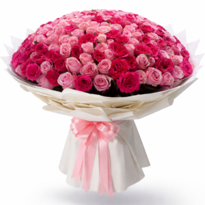 301 pink roses bouquet with premium wrapping, romantic flower delivery in Dubai UAE