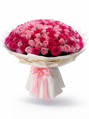 301 pink roses bouquet with premium wrapping, romantic flower delivery in Dubai UAE