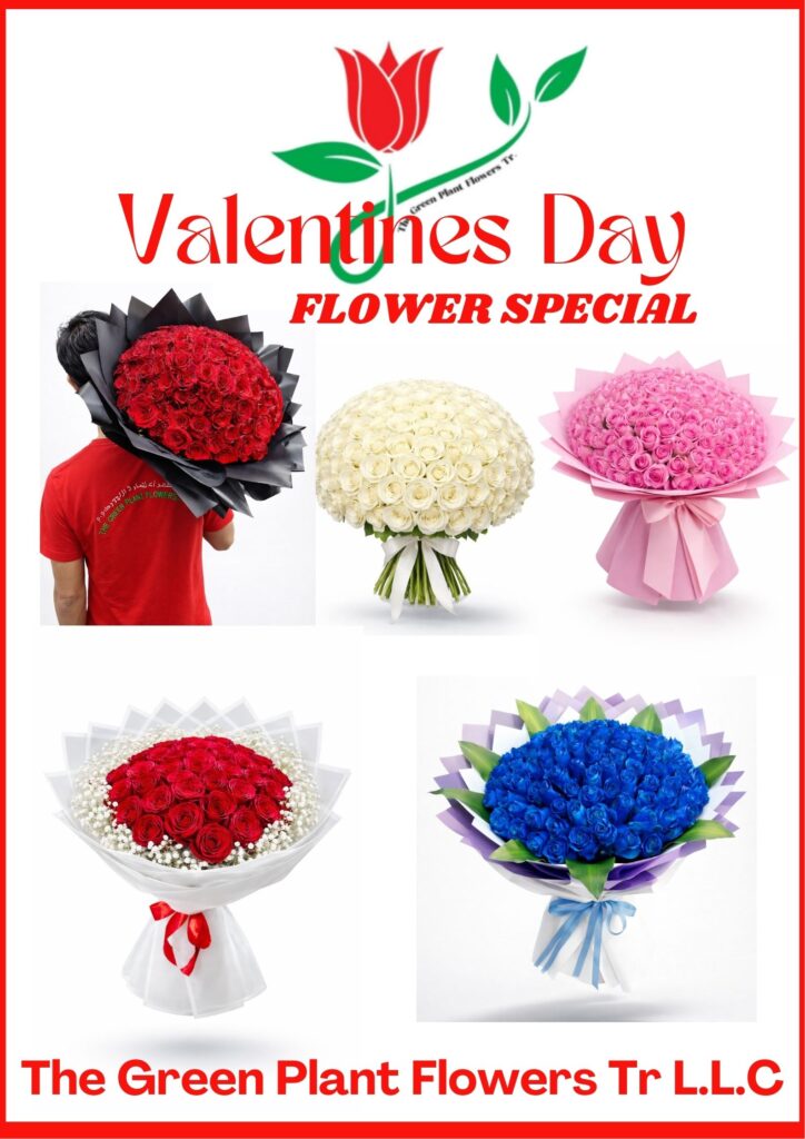 Valentine flower delivery Sharjah with fresh roses bouquet.