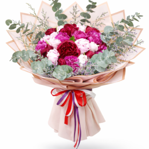 Colorful peonies bouquet hand wrapped for luxury flower delivery in Dubai
