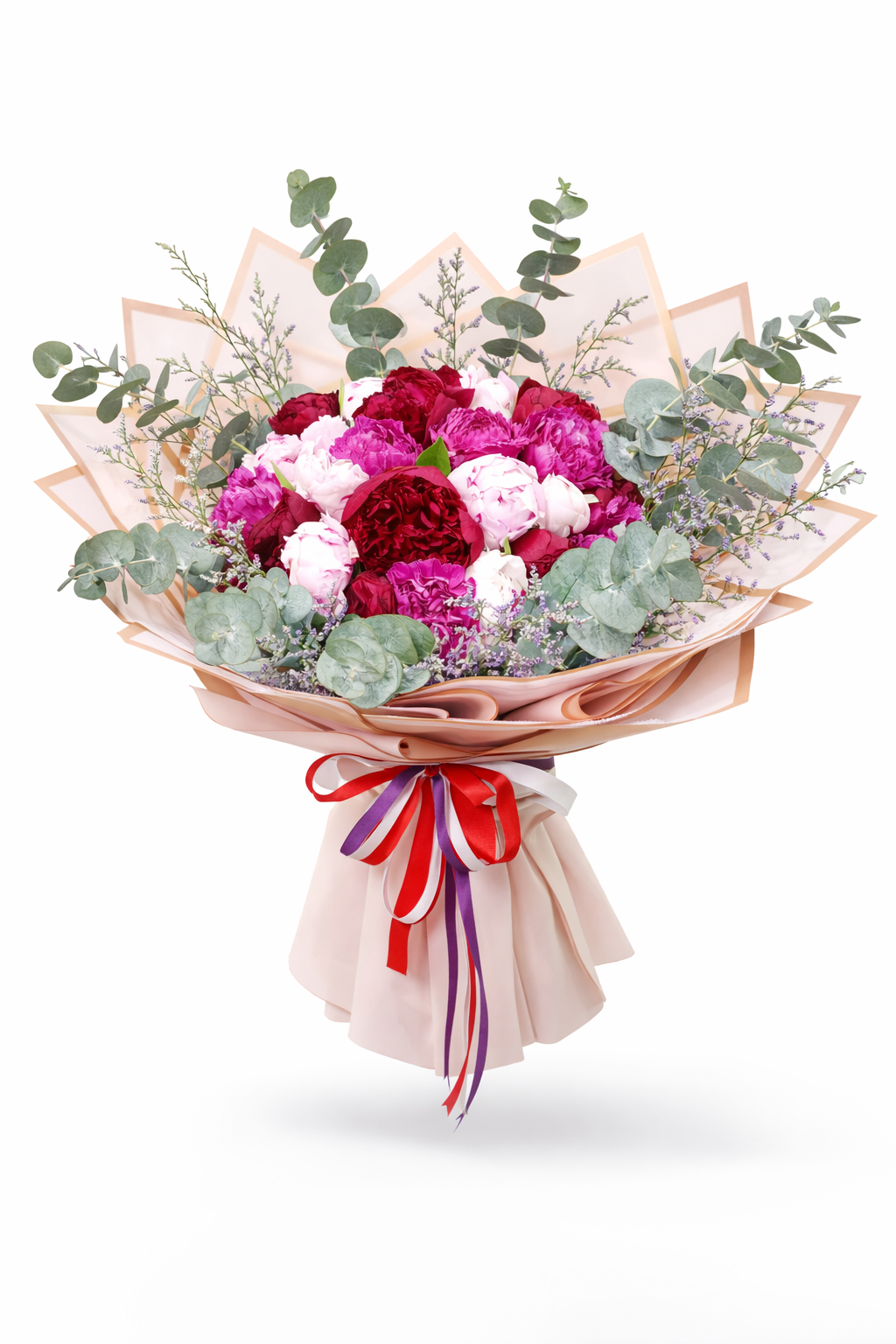Colorful peonies bouquet hand wrapped for luxury flower delivery in Dubai