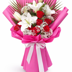 luxury flower bouquet with premium pink wrapping in Dubai