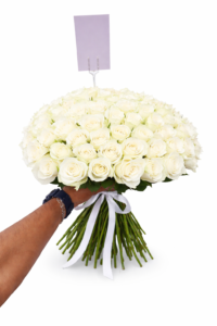 101 white Athena roses bouquet luxury flower arrangement in Dubai