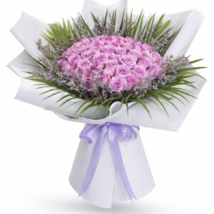 40 purple roses bouquet with luxury white wrapping and lavender ribbon