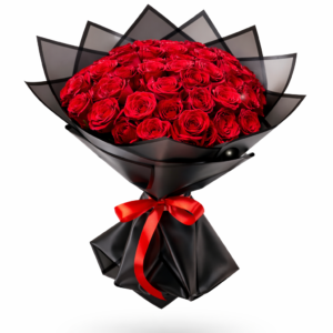40 red roses luxury bouquet with black wrapping by Green Plant Flowers Dubai