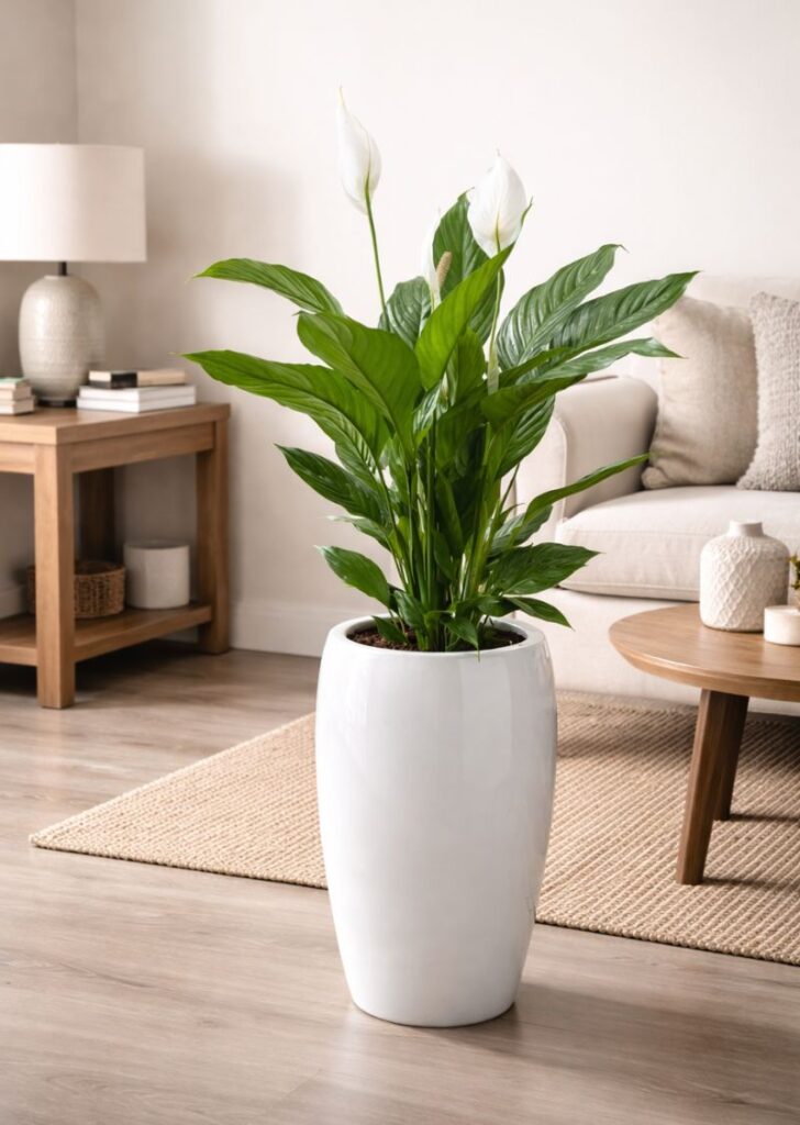 Premium indoor flowering peace lily plant with white blooms and green leaves