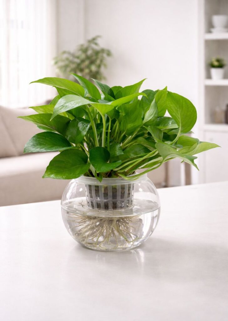 Indoor water money plant in glass bowl hydroponic plant Dubai
