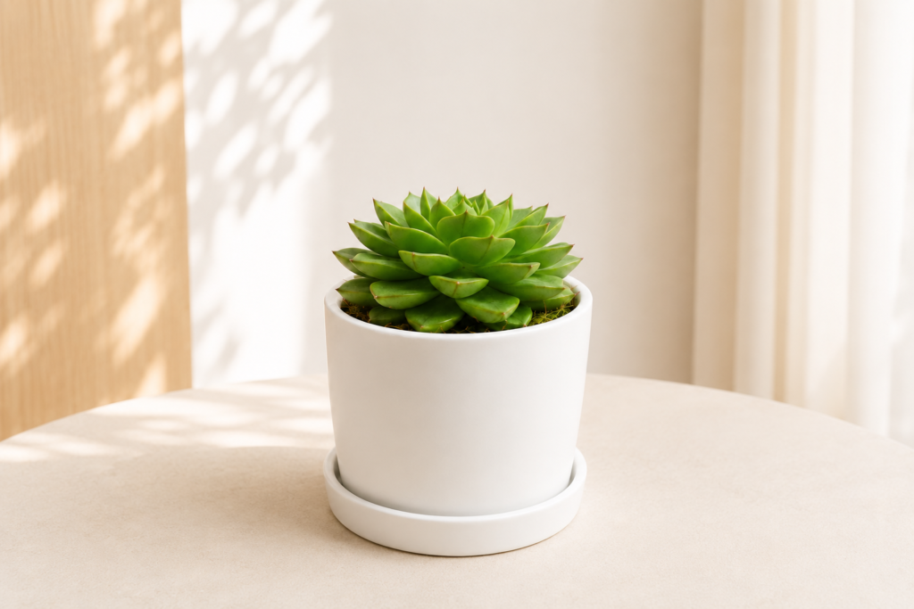 Affordable corporate gift Echeveria succulent in white ceramic pot for office and business gifting in Dubai