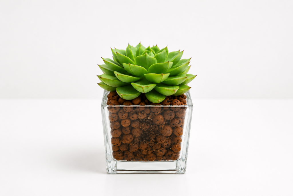 Same-day plant gift delivery in Dubai featuring a premium Echeveria succulent in a modern glass planter.