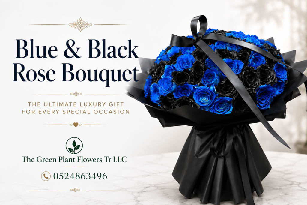 Luxury Blue and Black Rose Bouquet with premium wrapping by The Green Plant Flowers Tr LLC in Dubai