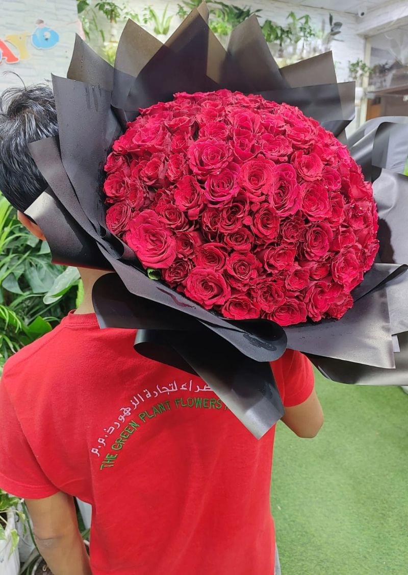 Luxury 101 red roses bouquet delivery in Sharjah by The Green Plant Flowers