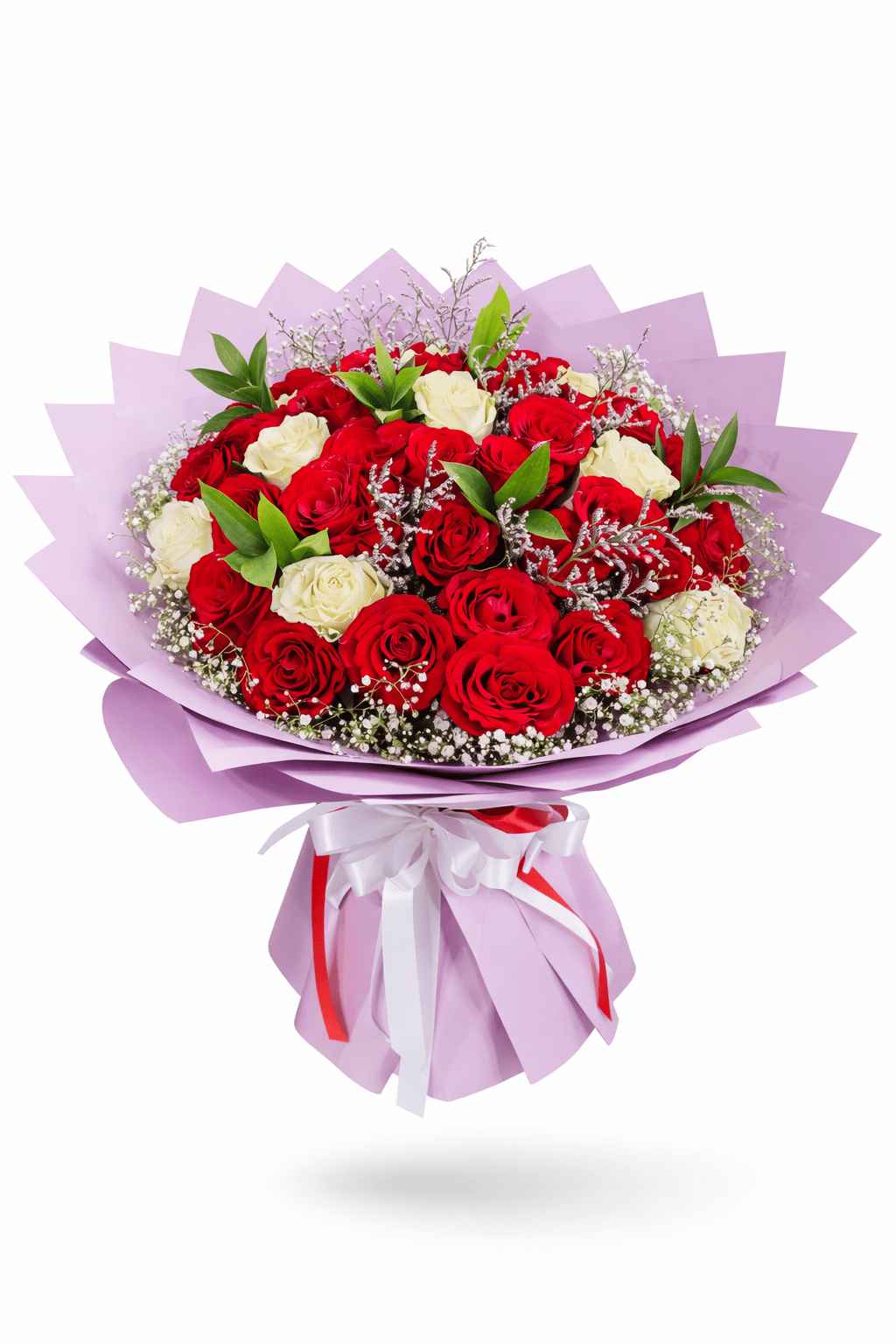Red and White Mix Rose Bouquet with fresh red roses and white roses beautifully arranged for gifting