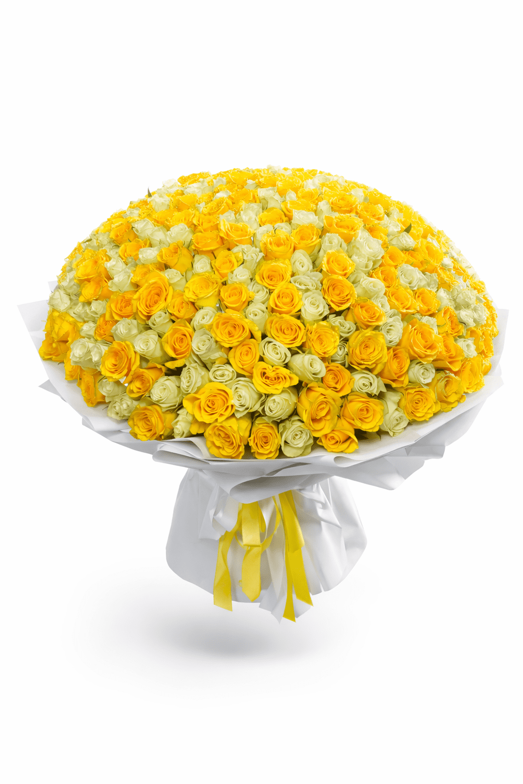 Yellow and white roses bouquet with fresh premium roses arranged in a luxury hand-tied floral design