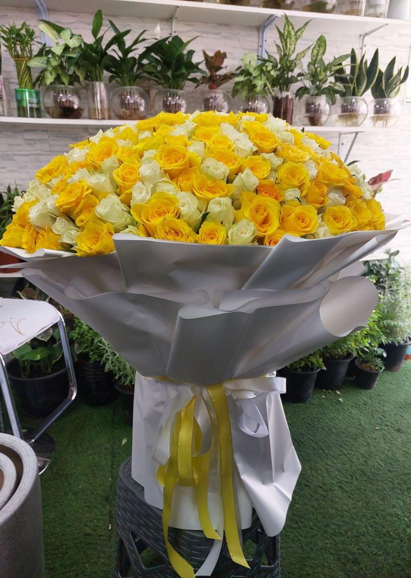 Stunning Yellow and White Roses Bouquet - 101 Roses - Image 3