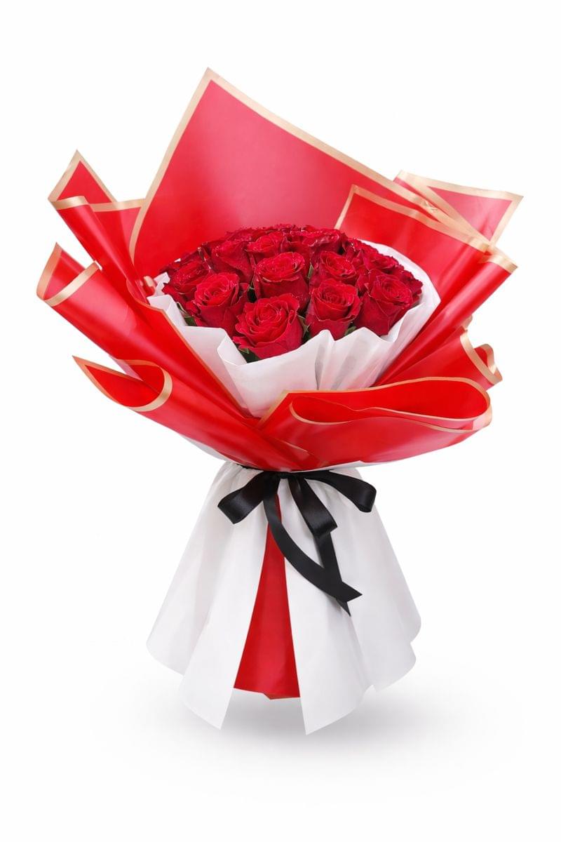 21 red roses bouquet with premium red roses wrapped in elegant luxury packaging