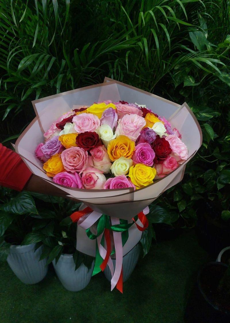 51pcs multicolour roses bouquet with premium mixed roses in luxury wrapping