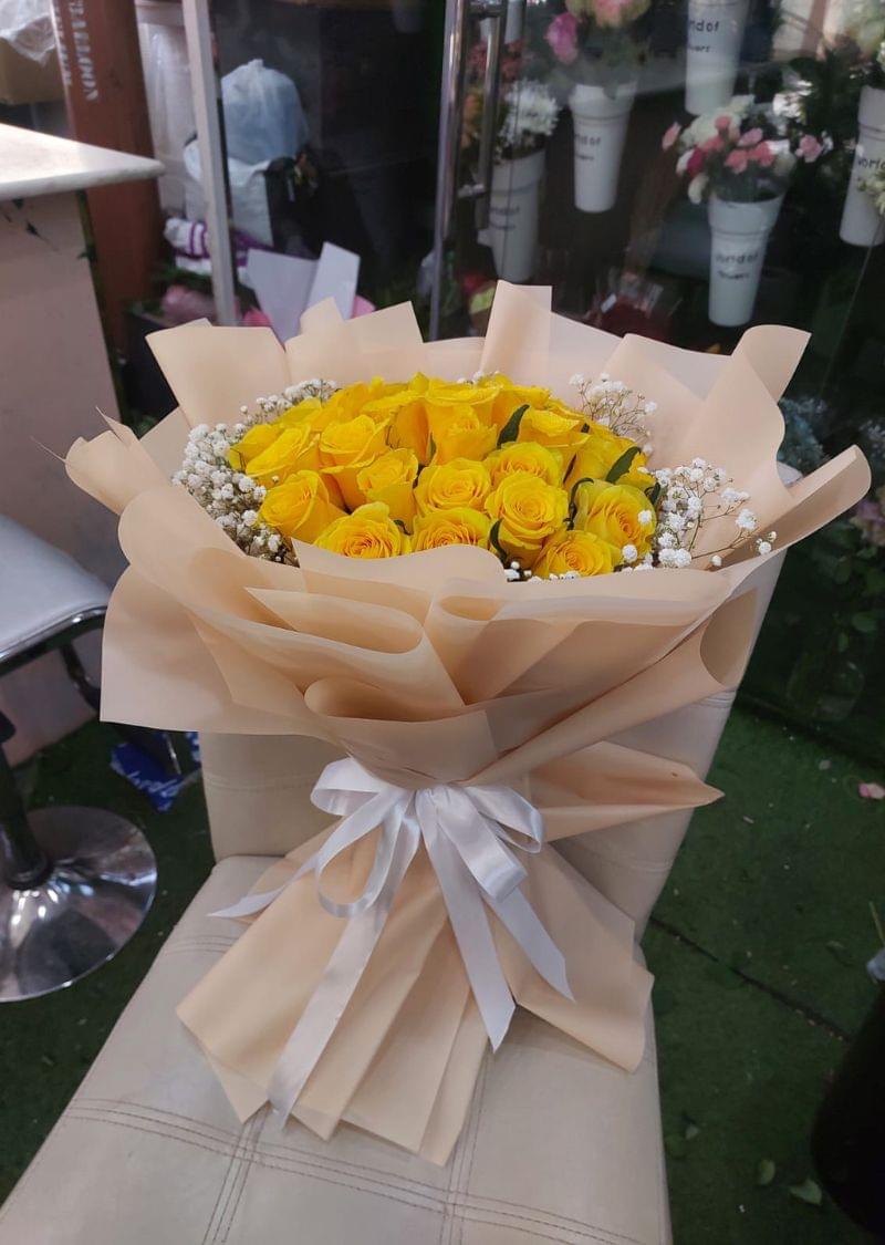 Elegant yellow rose bouquet with baby's breath - perfect for graduation gifts, online flower delivery in Dubai and Sharjah