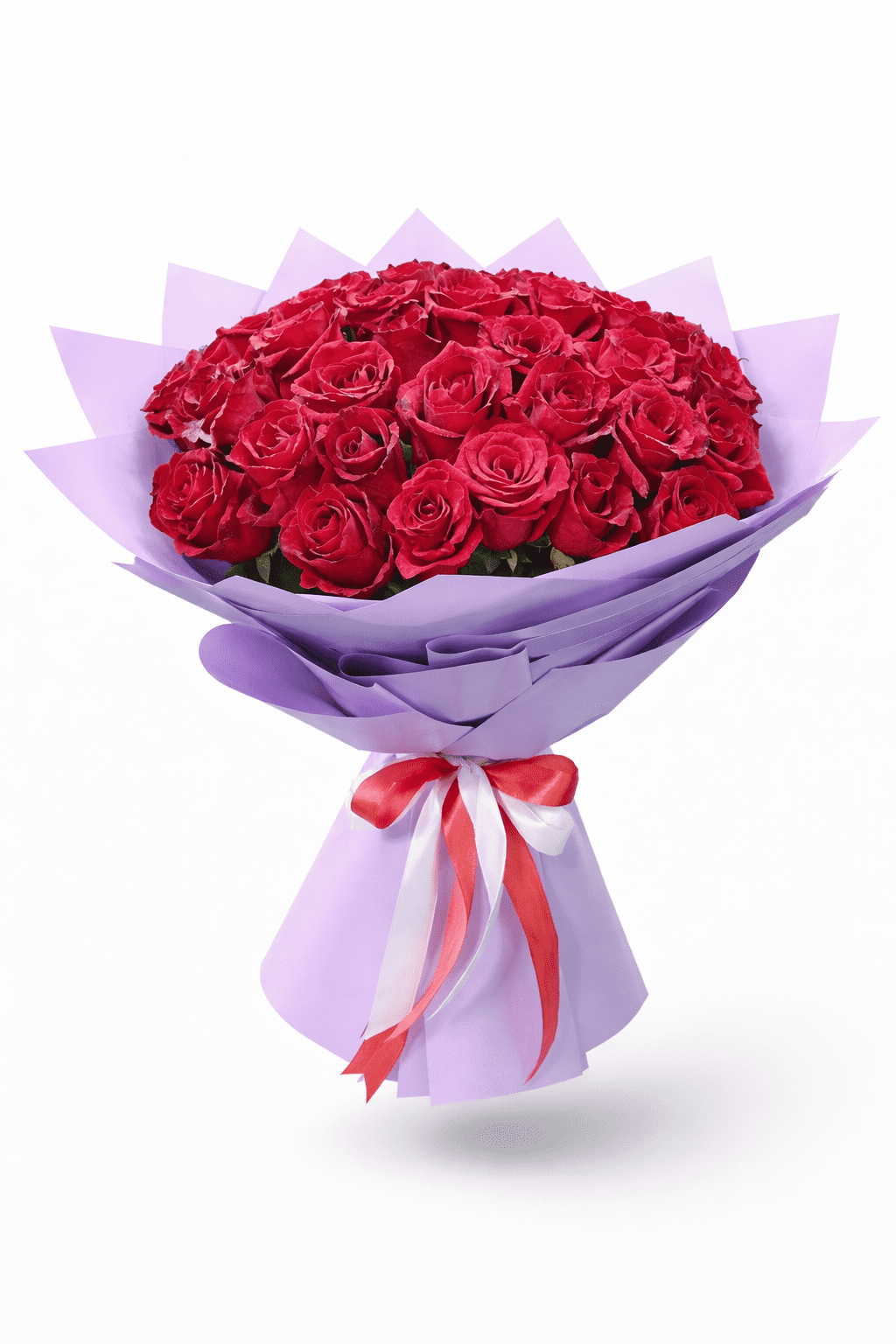 Premium red rose bouquet UAE with fresh red roses and white chrysanthemums, luxury hand-tied floral arrangement for romantic occasions