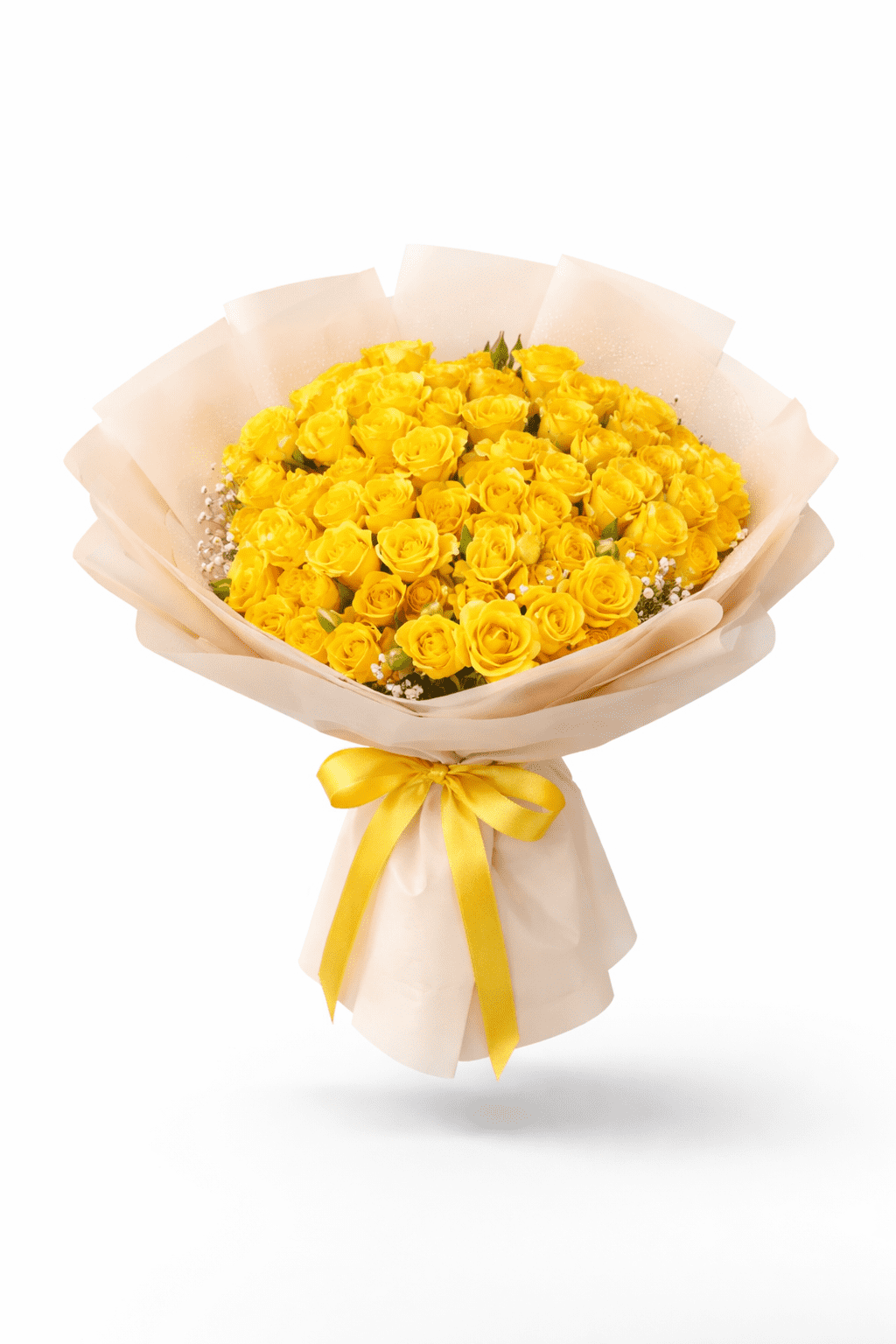 Yellow spray roses bouquet with fresh blooms, elegant wrapping and premium floral arrangement